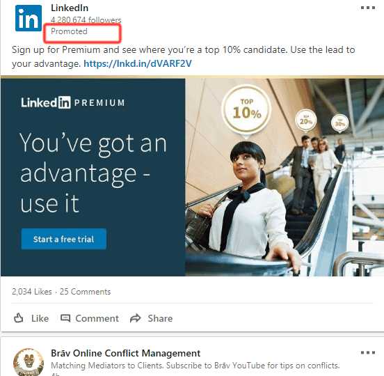 sponsored LinkedIn content